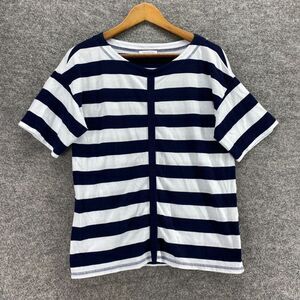 5/$45 Talbots T-Shirt Women M Medium White Striped V-Neck Short Sleeve Cotton